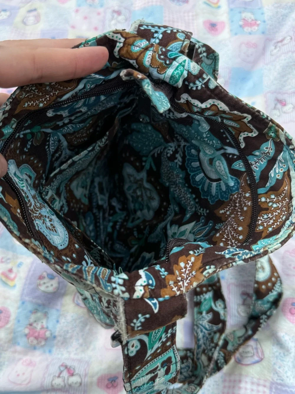 Vera Bradley Brown and Teal Quilted Crossbody Bag